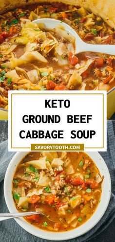 keto ground beef cabbage soup in a white bowl