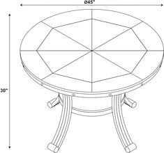 a drawing of a round table with four legs and an octagonal design on the top