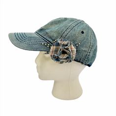 Washed Denim Baseball Cap With Adjustable Back Strap In Faux Leather And Faded Brown Underside To Brim For A Worn-In Look. This Hat Has Been Upstyled With Handmade All-American Flair: Floral Accent Created With Plaid Red, White And Blue Ralph Lauren Fabric Over A Washed Denim Color Ribbon Adorned With Cream Stars. This Cap Is New And Has Never Been Worn- See Pic With Store Hang Tag Still Attached. Spring Adjustable Medium Wash Baseball Cap, Casual Washed Hat With Adjustable Fit, Adjustable Spring Baseball Cap, Casual Adjustable Washed Hat, Everyday Denim Hats One Size Fits Most, Casual Dark Wash Short Brim Hat, Spring Adjustable Denim Blue Baseball Cap, Casual Denim Blue Baseball Cap For Spring, Adjustable Denim Baseball Cap In Medium Wash