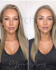 Powder Brows Before and After Pictures Blonde Henna Brows, Hybrid Brows Before And After, Ombre Powder Brows Blonde, Powder Brows For Blondes, Powder Brows Blonde Hair, Nanobrows Before And After, Blonde Powder Brows, Microbladed Eyebrows Before And After