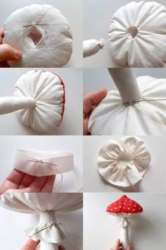 the instructions for how to make an origami mushroom with fabric and cotton ribbon