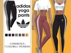 two women's adidas yoga pants are shown in three different colors and sizes