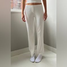 Cozy Light Weight Low Rise Pajama Pants In White With The Eyelet Print And An Elastic Waistband Fabrics: 100% Cotton Measurement: 9" (23 Cm) Rise, 26" (66 Cm) Inseam, 25" (64 Cm) Waist (Stretches) Made In: Italy Brandy Melville Pants, Comfy Sweats, Waist Stretches, Striped Sweatshirts, Straight Trousers, Cotton Cardigan, Tee Outfit, Matching Dresses, Cotton Sweater