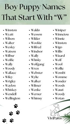 a list of names for puppies that start with w