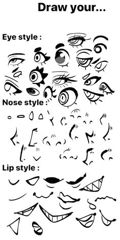 an image of different types of eyes and mouth shapes in black and white, with the words draw your