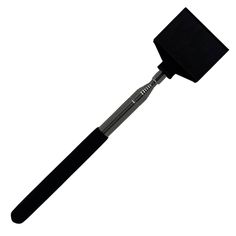 a black and silver spatula on a white background