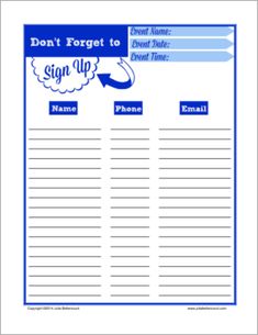 a sign up sheet with the words don't forget to sign up