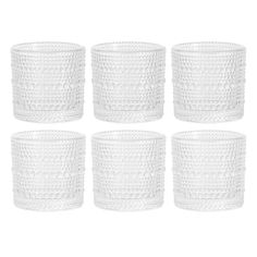 set of six glass tumblers on white background