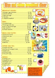 a menu for breakfast is shown in this image