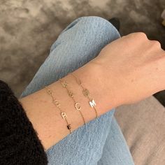 Custom Gold Jewelry, Bracelet Initial, Letter Bracelet, Mom Jewelry, Bracelet Design, Initial Bracelet, Diamond Charm, Custom Initials, Personalized Initials