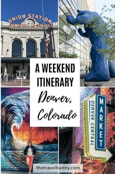 a collage of photos with the words a weekend itinerary denver, colorado