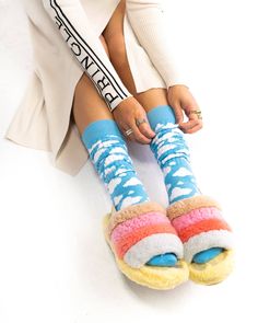 80S CLOUD SLOUCH SOCK BY SOCK CANDY 80s Socks, Scrunch Socks, Women Socks Fashion, Slouch Socks, Cloud Print, Cozy Socks, Patterned Socks, All The Way Up, Fashion Socks