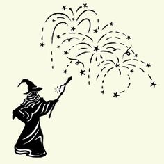 an image of a wizard with fireworks coming out of his hat and holding a wand