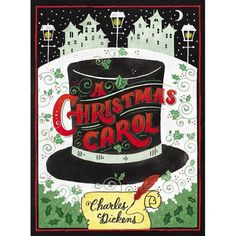 a christmas carol book with an image of a top hat on it's cover