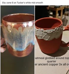 two pictures with different types of pottery on them, one is red and the other is white