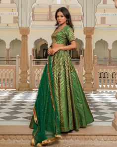 Beautiful Leafy Green Lehenga Set - www.riafashions.com Navratri Reception Anarkali Set, Anarkali Chanderi Choli For Diwali, Diwali Anarkali Choli In Chanderi, Anarkali Chanderi Choli For Festive Occasions, Anarkali Choli With Cutdana For Festive Occasions, Festive Anarkali Chanderi Choli, Festive Anarkali Choli With Cutdana, Festive Anarkali Choli With Dupatta, Anarkali Choli For Eid And Festive Occasions