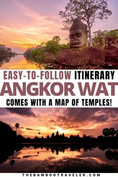 an image with the text easy to follow itinerary angkor watt comes with a map of temples