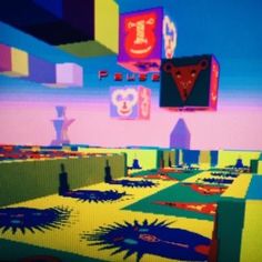 an animated image of a room with various items on the walls