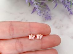 Rose gold butterfly stud earrings | Pink toddler earrings | Earrings for girls | Butterflies earrings for little girls | Butterfly jewelry. by iuaccessories on Etsy Cute Butterfly Earrings For Gift, Rose Gold Hypoallergenic Butterfly Earrings, Infant Earrings, Butterflies Earrings, Toddler Earrings, Gold Butterfly Earrings, Earrings Kids, Children Jewelry, Rose Gold Butterfly