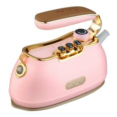 a pink and gold electric toothbrush holder