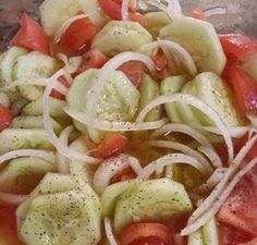 the recipe for this dish is made with cucumber onion, tomatoes and onions