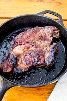 A big chunk of chuck steak cooked in cast iron skillet. Chuck Roast In Cast Iron Skillet, Chuck Roast Cast Iron Skillet, Boneless Chuck Steak Recipes Stove, Beef Chuck Steak Recipes Skillet, Chuck Roast Recipes Cast Iron, Chuck Eye Steak Recipes Skillet, How To Cook Chuck Steak, Beef Chuck Steak Recipes, Steak Recipes Skillet