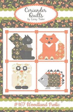 a quilt pattern with four different animals on it