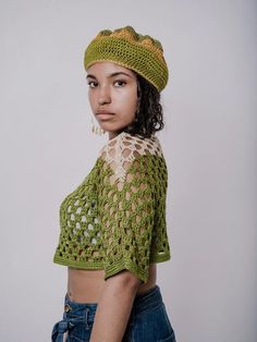 Sailin' On Crop Tee in Grass and Putty /Green & Cream Crochet Top/Handmade Crochet Top/Crochet Half Crochet Knit Top For Festivals, Fitted Crochet Cotton Top, Green Crochet Tops For Festival, Green Bohemian Knit Crochet Top, Handmade Fitted Crochet Top In Cotton Yarn, Handmade Fitted Crochet Cotton Top, Bohemian Hand-knitted Crochet Top, Green Fitted Crochet Top, Handmade Fitted Crochet Top