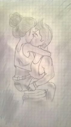 a drawing of two people hugging each other