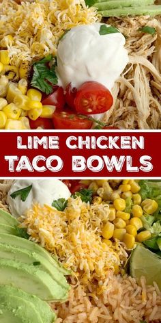 some taco bowls are filled with different types of food