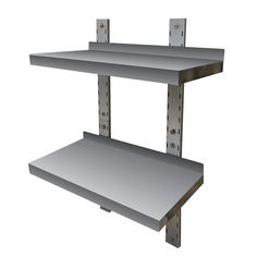 two metal shelves with one shelf attached to the other