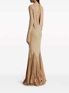 Find KHAITE Metin Silk Maxi Dress on Editorialist. beige silk cut-out detailing pleat detailing bias cut cowl neck rear button fastening long sleeves ruffle hem floor-length Beige Silk, Silk Maxi, Silk Maxi Dress, Ruffle Hem, Cowl Neck, Floor Length, Cut Out, Long Sleeves, Maxi Dress