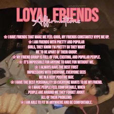 a poster with the words loyal friends on it's side in pink and black