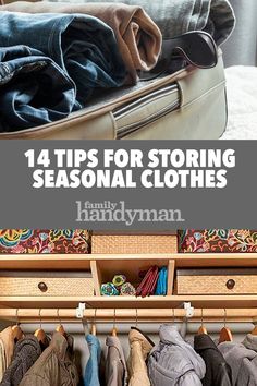 Storing Clothes In Garage, Hoodie Storage Ideas Spaces, Storage For Seasonal Clothes, Seasonal Clothes Organization, Organizing Ideas For Closets Bedrooms, Organizing Seasonal Clothes, Storing Summer Clothes Ideas, Seasonal Wardrobe Storage, Best Way To Store Clothes In Storage