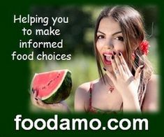 a woman holding a piece of watermelon in front of her face with the words, helping you to make informmed food choices