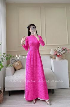 🌸 Material: Lụa gấm Stretchy level: 3/10 🌸 The measurement of this ao dai is in Vietnamese size. American size tends to be bigger for the same size. Please look at the SIZE CHART CAREFULLY before ORDERING. There might have some chalk writings on the fabric, these marks can be washed away. 🌸 No returns or exchanges. Buyer can contact seller about any issues with an order. 🌸 Follow us Facebook/aodaiemily www.aodaiemily.com 💜 Thank you very much💜 Traditional Fitted Pink Cheongsam, Pink Cheongsam For Spring Party, Pink Spring Party Cheongsam, Traditional Fitted Pink Ao Dai, Traditional Ao Dai For Spring Party, Pink Fitted Cheongsam For Spring, Spring Pink Fitted Cheongsam, Spring Party Traditional Ao Dai, Fitted Pink Cheongsam For Spring