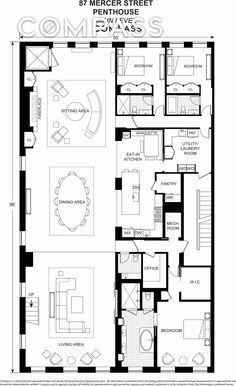 the floor plan for an apartment with three bedroom and two bathroom areas, including a living room