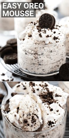 two pictures of oreo mousse with cookies on top