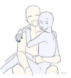 a drawing of two people hugging each other with one holding the other's arm