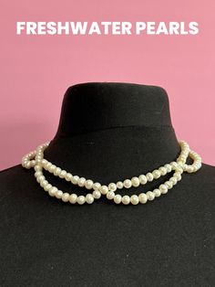 Vintage cream genuine freshwater pearl choker necklace 48cm Elegant Single Strand Round Beads Choker, Elegant Round Beads Formal Choker, Elegant Formal Choker With Round Beads, Elegant Round Beads Choker For Formal Occasions, Elegant Round Beads Choker For Formal Events, Elegant Pearl White Choker With Round Beads, Cream Pearl Drop Jewelry, Formal Adjustable Pearl Chain Choker, Adjustable Pearl Chain Choker For Formal Occasions