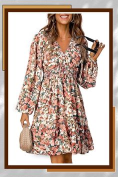 Dokotoo fall dresses for women 2024 comes with Long Sleeve, V Neck, Bohemian Floral Print, Smocked Elastic Waist, High Waist, A-Line, Boho Dress, Babydoll Dress, Short Dress, Sun Dresses, Sundresses for Women, Swing Flared, Mini Knee Length, Casual elegant dress for women fits for any body shape. Two Piece Long Dress, Casual Chique Stijl, Winter Mode Outfits, Chique Outfit, Elegant Casual Dress, Sundresses Women, Elegant Dresses For Women, Fashion 2024