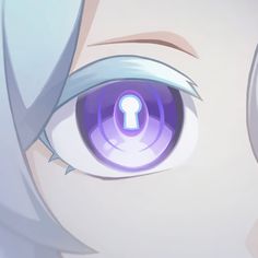 an anime character's eye with a keyhole in the center