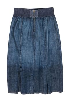 Go for a casual classic with this sophistication of St. John! Made with a medium wash, this jean skirt features a ribbed knit waist and front buttons for a classic denim look. Add some elegant downtown style when you wear this with a cropped tee and some heeled boots! Size 4 98% Cotton, 2% Lycra Pencil silhouette Ribbed knit waist Front button closures Waist 28" Total length 31" Denim Blue Relaxed Knee-length Skirt, Stretch Denim Blue Knee-length Skirt, Dark Wash Cotton Denim Skirt Knee-length, Knee-length Dark Wash Cotton Denim Skirt, Non-stretch Blue Cotton Denim Skirt, Jean Skirt, Crop Tee, Heeled Boots, Ribbed Knit