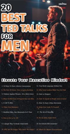 Man standing at a TED Talk speaking with a room full of audience How To Be A Man, Gentlemen Guide, Be A Better Man, Best Ted Talks, Elvis Impersonator, 21 Questions, What Makes A Man, Better Man, Successful Business Tips