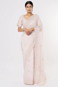 Blush Pink Embroidered Saree Set Design by Kalighata at Pernia's Pop Up Shop 2022 Organza Saree