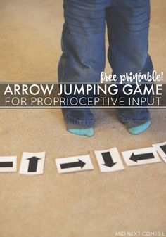 a person standing on the floor with arrows in front of them and text overlay that reads, arrow jumping game for proproceive output