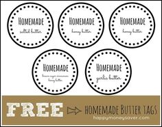 free printable labels for homemade butter tags to use in the kitchen or at home