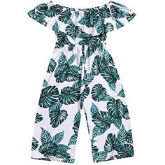 PRICES MAY VARY. Material: Milk Silk, skin-friendly and Breathable for Summer.Girls one piece jumper, Floral print, Sleeveless, Functional elastic waistband, Casual style. Fashion off the shoulder design, elastic waist, Palm Leafs print, Bohemian wide leg pant romper and jumpsuit playsuit for little girls 3-16 Years. comfortable. The chic and charming summer jumpsuit is the ideal choice in your little girls wardrobe. Bright green&white color.Beautiful Hawaii Beach Style Toddler Girls Summer Clot Beautiful Hawaii, Toddler Jumpsuit, Summer Jumpsuit, Hawaii Outfits, Off Shoulder Romper, Wide Leg Romper, Off Shoulder Jumpsuit, Designer Jumpsuits, Short Sleeve Jumpsuits