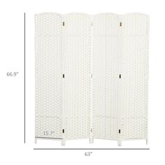 a tall white room divider with dots on the top and bottom panel, measurements