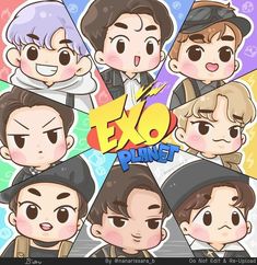 an image of some cartoon characters with different expressions on their faces and the words exo planet